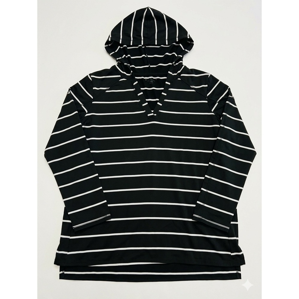 LIVI Lane Bryant Hoodie Women 18/20 Black White Striped  V-Neck Active Top